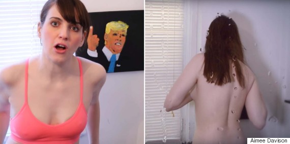 Meisje schildert Donald Trump met haar borsten